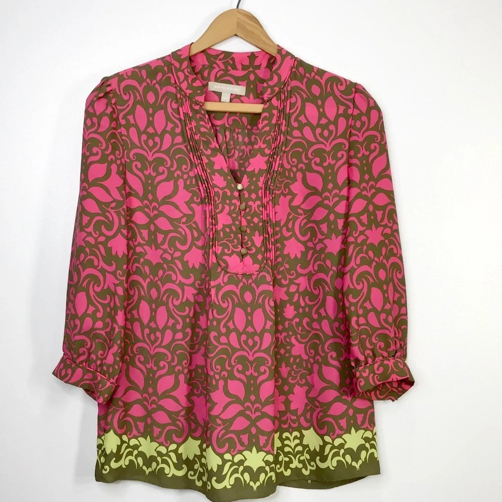 Banana Republic Pink Blouse 3/4 Sleeves buttons womens adult size Small - Picture 1 of 7